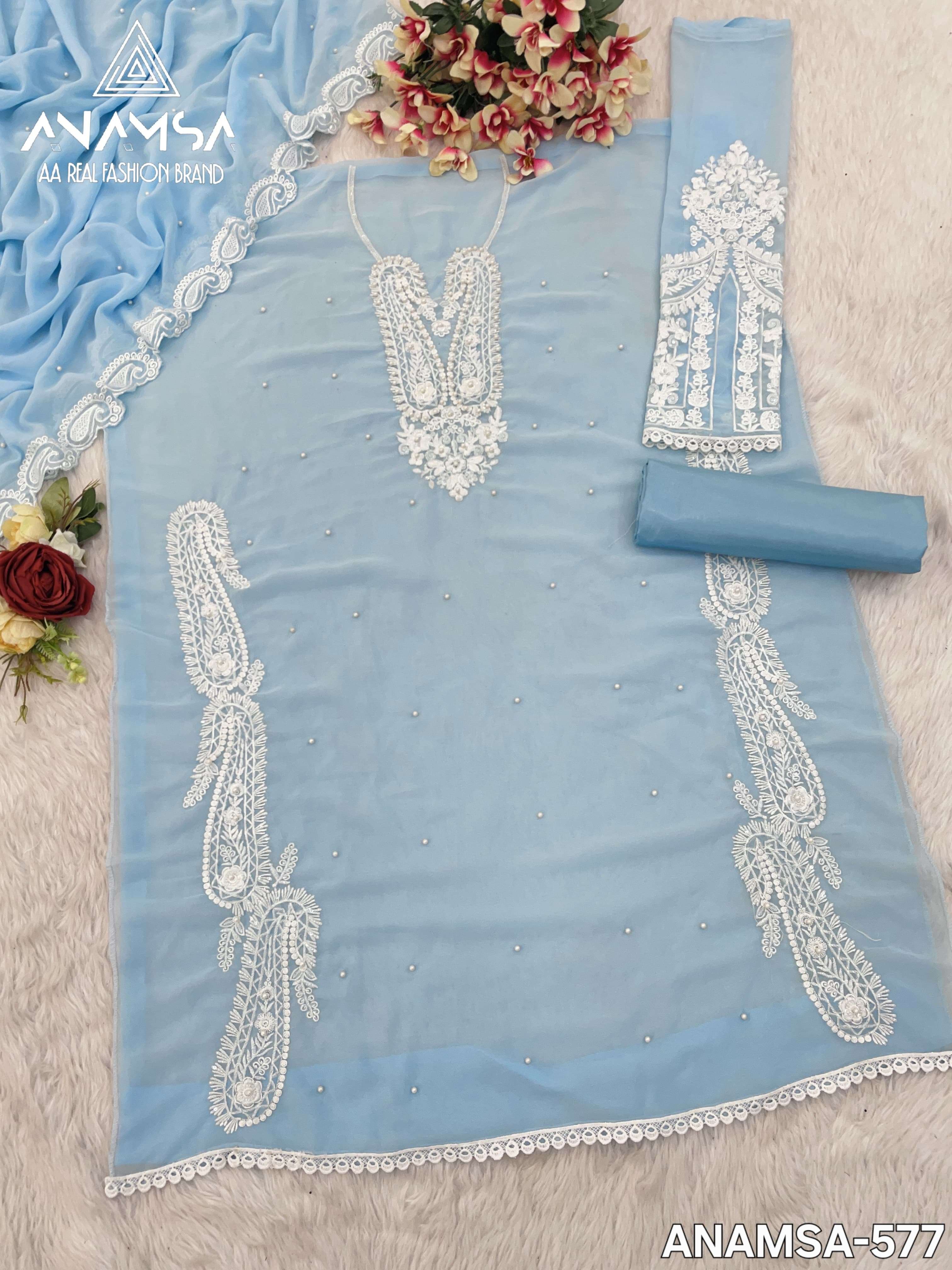 ANAMSA - 577 BEAUTIFUL DESIGN PURE FOX GEORGETTE HEAVY EMBROIDERED PARTY WEAR SUIT