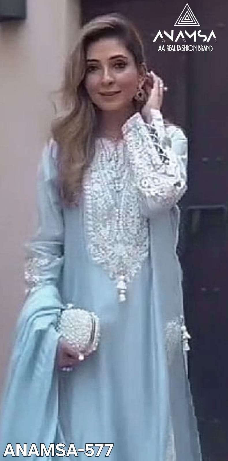 ANAMSA - 577 BEAUTIFUL DESIGN PURE FOX GEORGETTE HEAVY EMBROIDERED PARTY WEAR SUIT