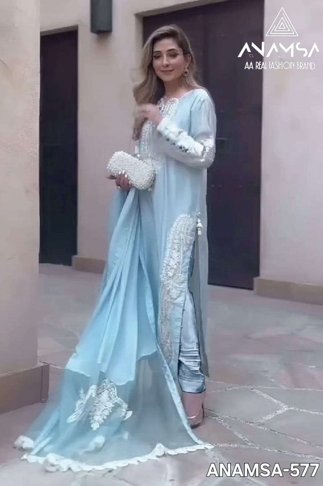 ANAMSA - 577 BEAUTIFUL DESIGN PURE FOX GEORGETTE HEAVY EMBROIDERED PARTY WEAR SUIT