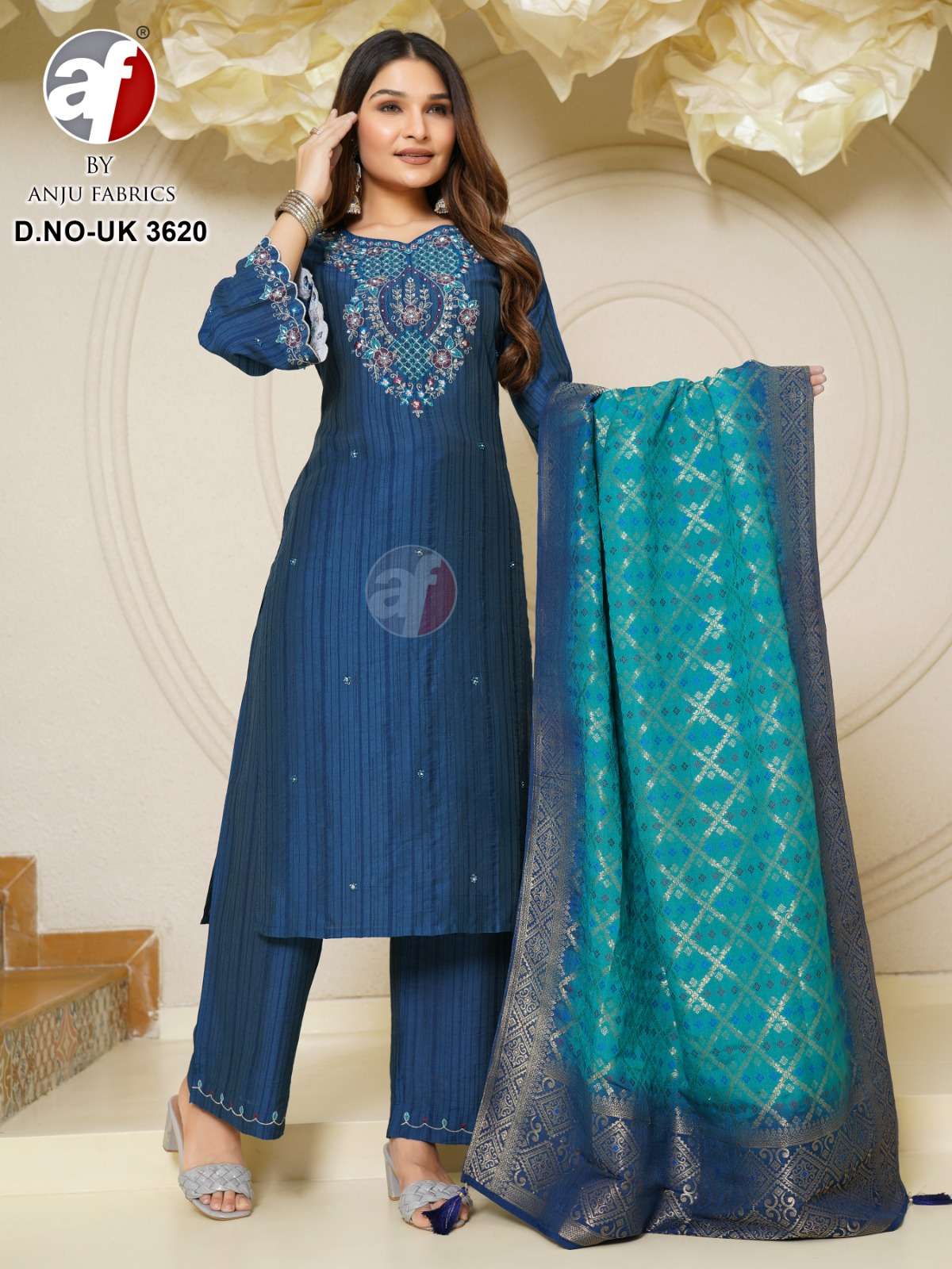 ANJU FABRICS  UK 3619 -20 SILK WITH DESIGNER LOOK PARTY WEAR LADIES SUIT