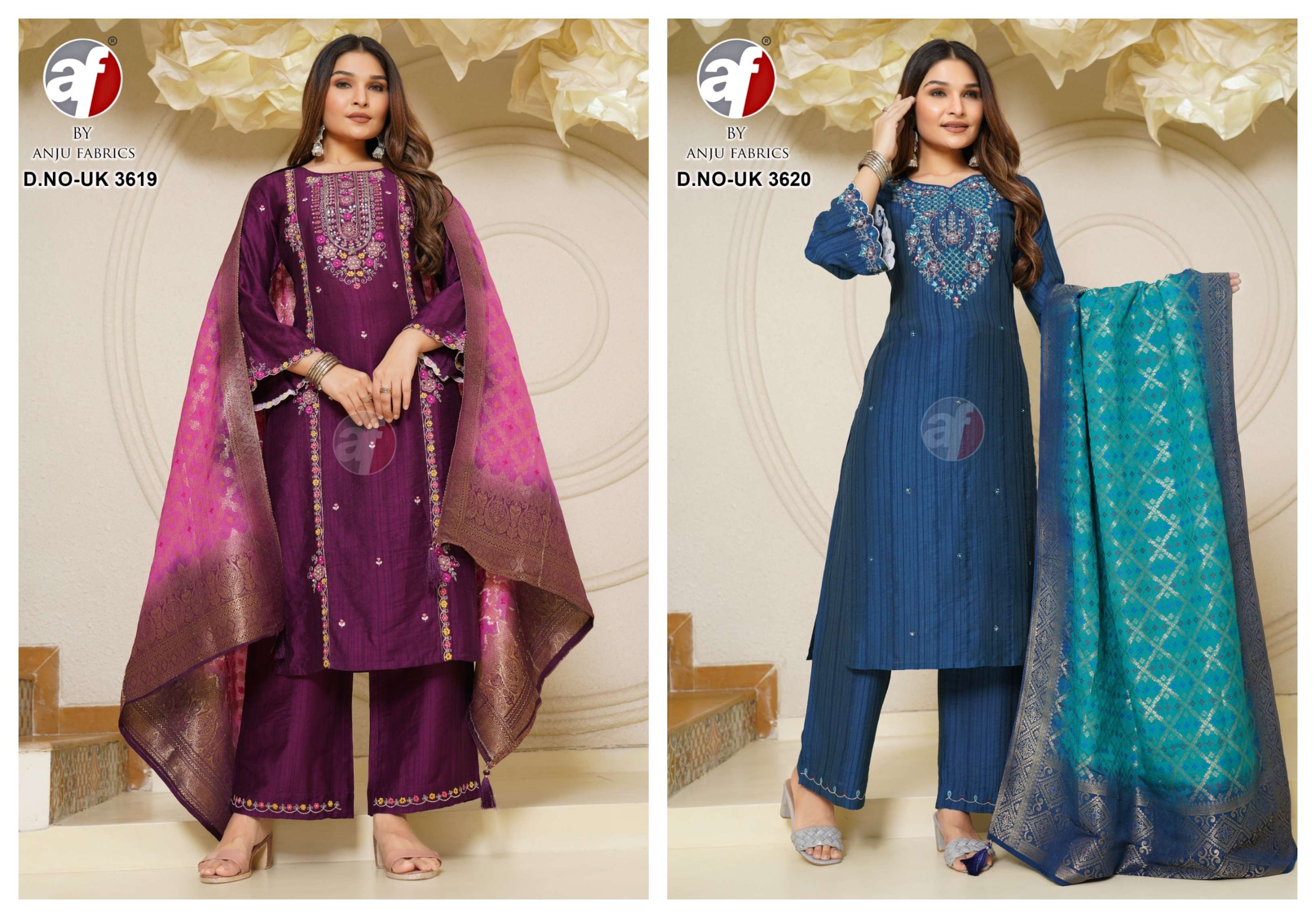 ANJU FABRICS  UK 3619 -20 SILK WITH DESIGNER LOOK PARTY WEAR LADIES SUIT