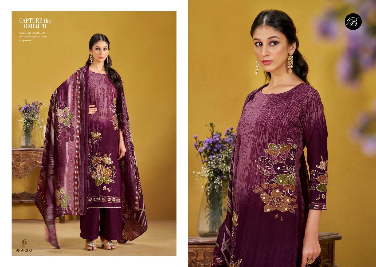 BELLIZA DESIGNER STUDIO LAMHE VISCOSE DIGITAL PRINT WITH HAND WORK SUIT