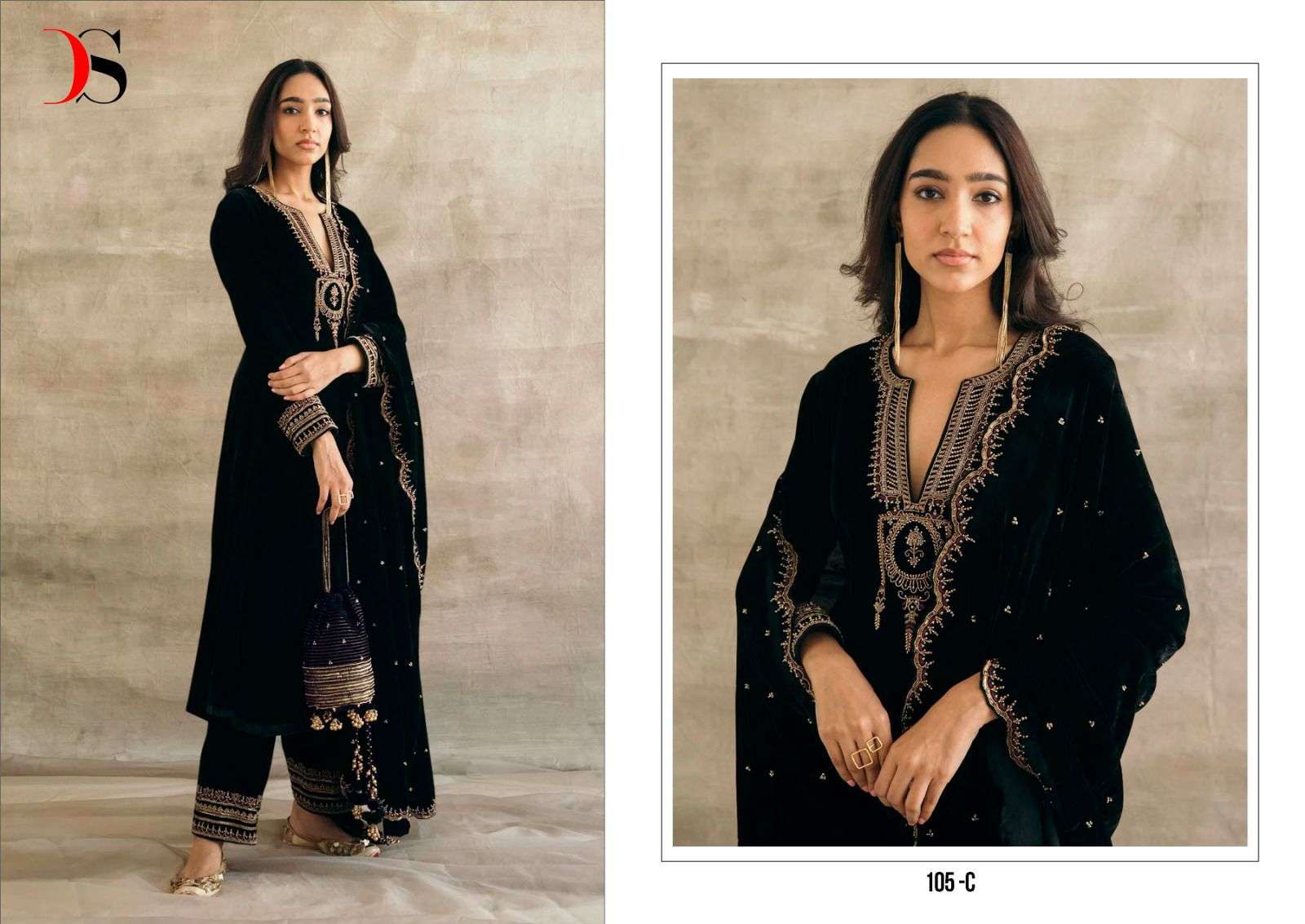 DEEPSY SUITS D 105 VELVET WITH HEAVY EMBROIDERY DESIGNER PAKISTANI SUIT