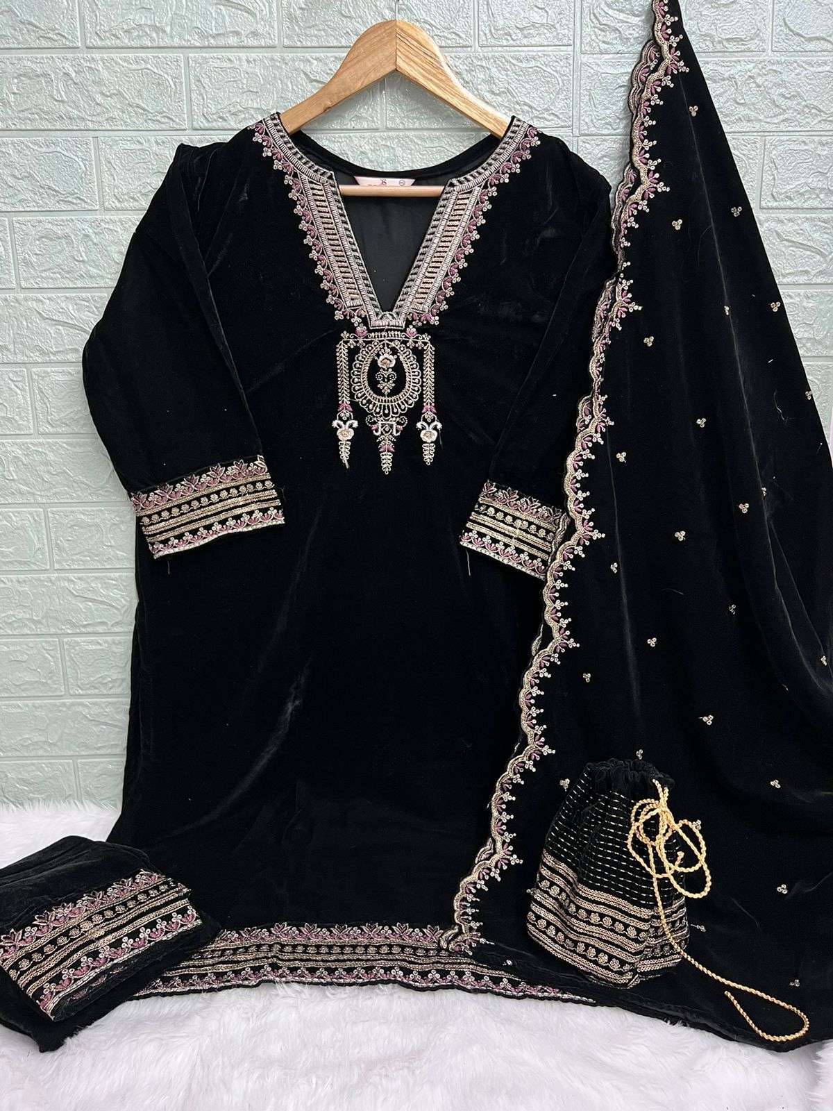 DEEPSY SUITS D 105 VELVET WITH HEAVY EMBROIDERY DESIGNER PAKISTANI SUIT