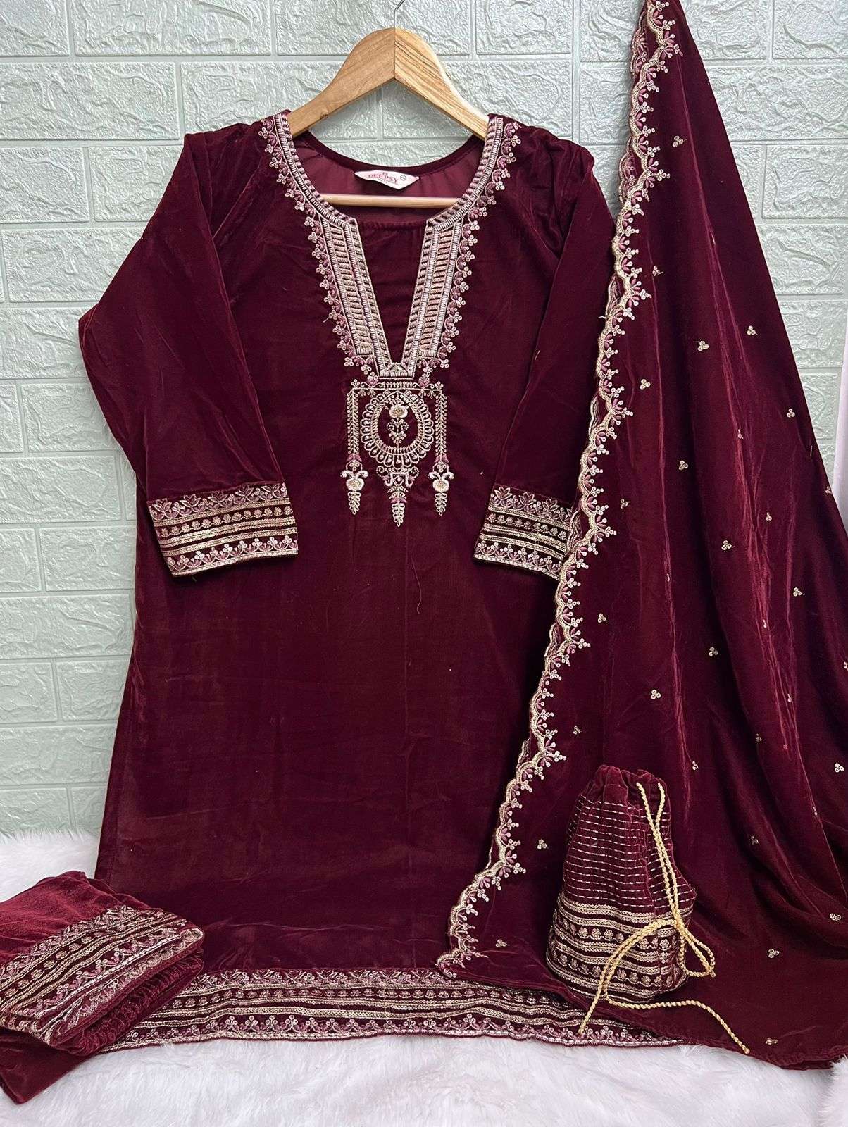 DEEPSY SUITS D 105 VELVET WITH HEAVY EMBROIDERY DESIGNER PAKISTANI SUIT