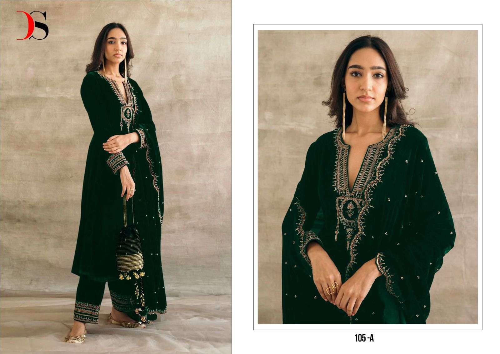 DEEPSY SUITS D 105 VELVET WITH HEAVY EMBROIDERY DESIGNER PAKISTANI SUIT