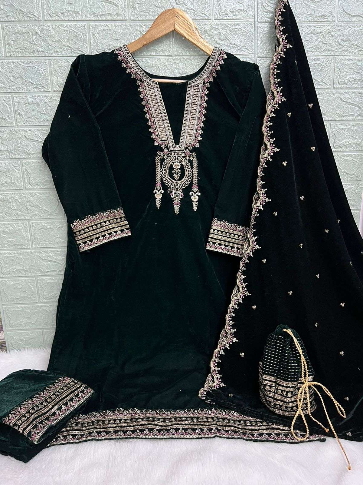DEEPSY SUITS D 105 VELVET WITH HEAVY EMBROIDERY DESIGNER PAKISTANI SUIT