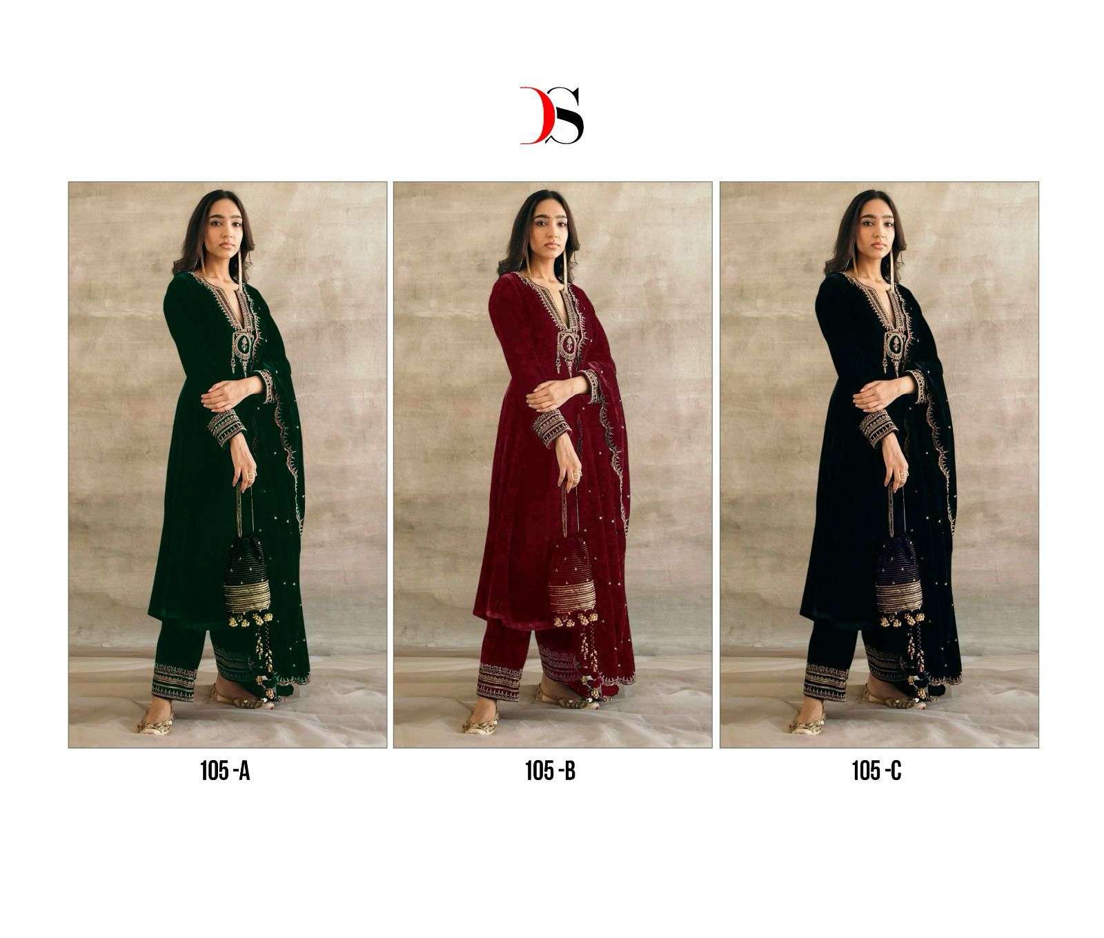 DEEPSY SUITS D 105 VELVET WITH HEAVY EMBROIDERY DESIGNER PAKISTANI SUIT