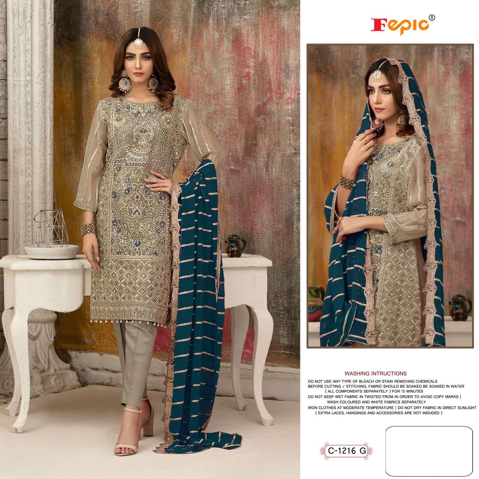 FEPIC ROSEMEEN C 1216 HEAVY EMBROIDERY DESIGNER PAKISTANI SUIT