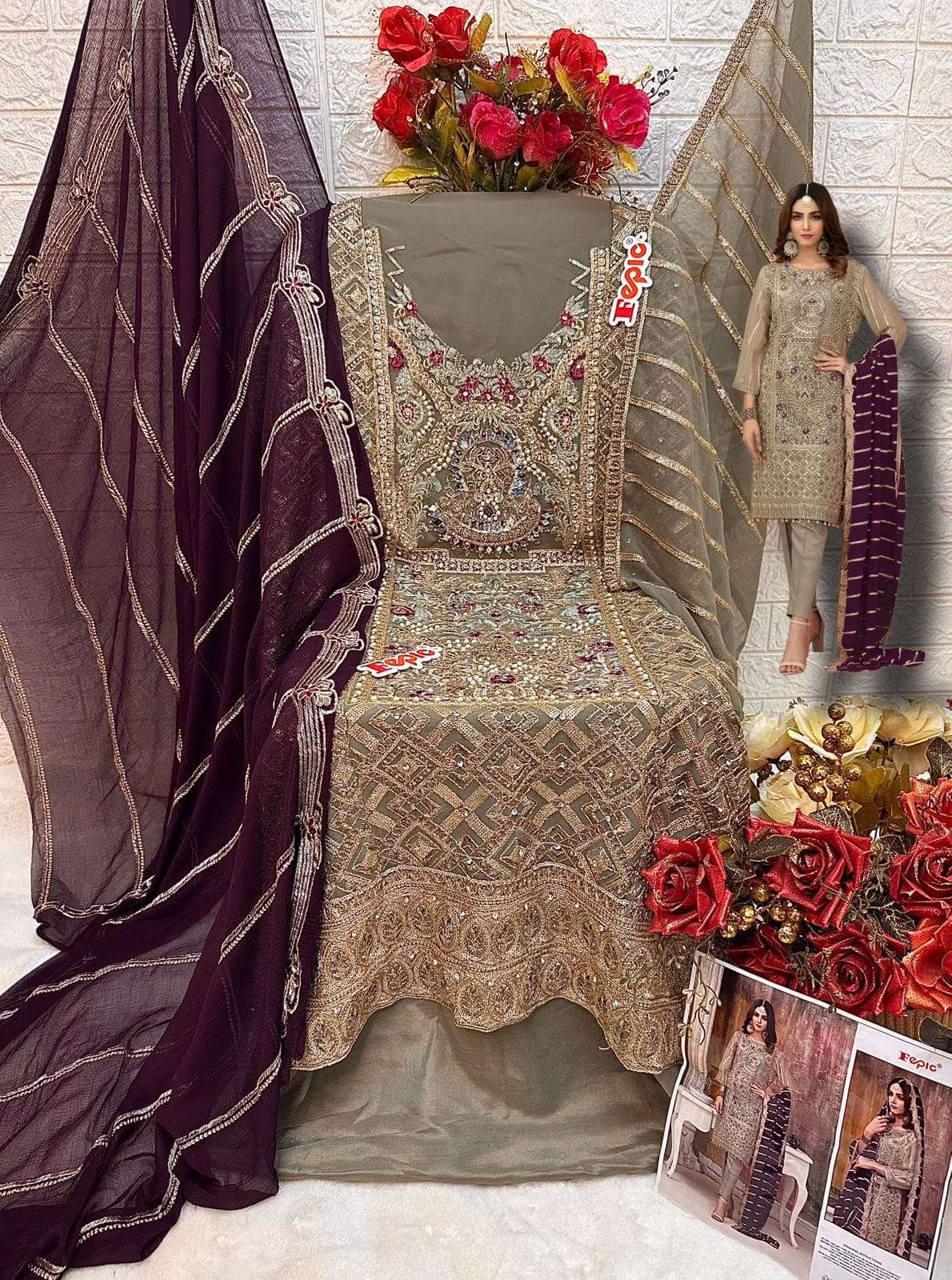 FEPIC ROSEMEEN C 1216 HEAVY EMBROIDERY DESIGNER PAKISTANI SUIT