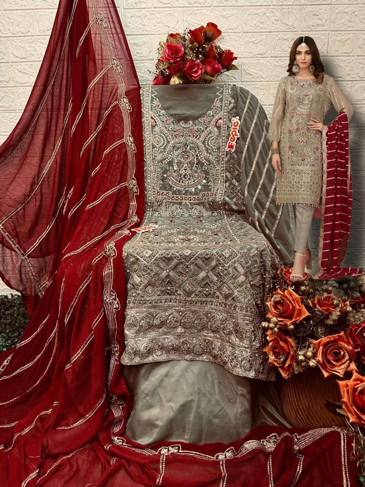 FEPIC ROSEMEEN C 1216 HEAVY EMBROIDERY DESIGNER PAKISTANI SUIT