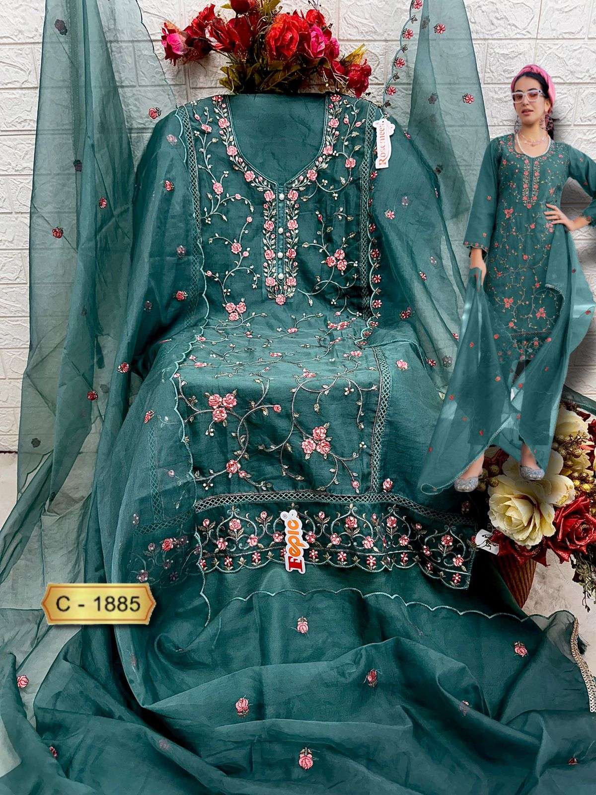 FEPIC ROSEMEEN C 1885 ORGANZA EMBROIDERED PAKISTANI SUIT