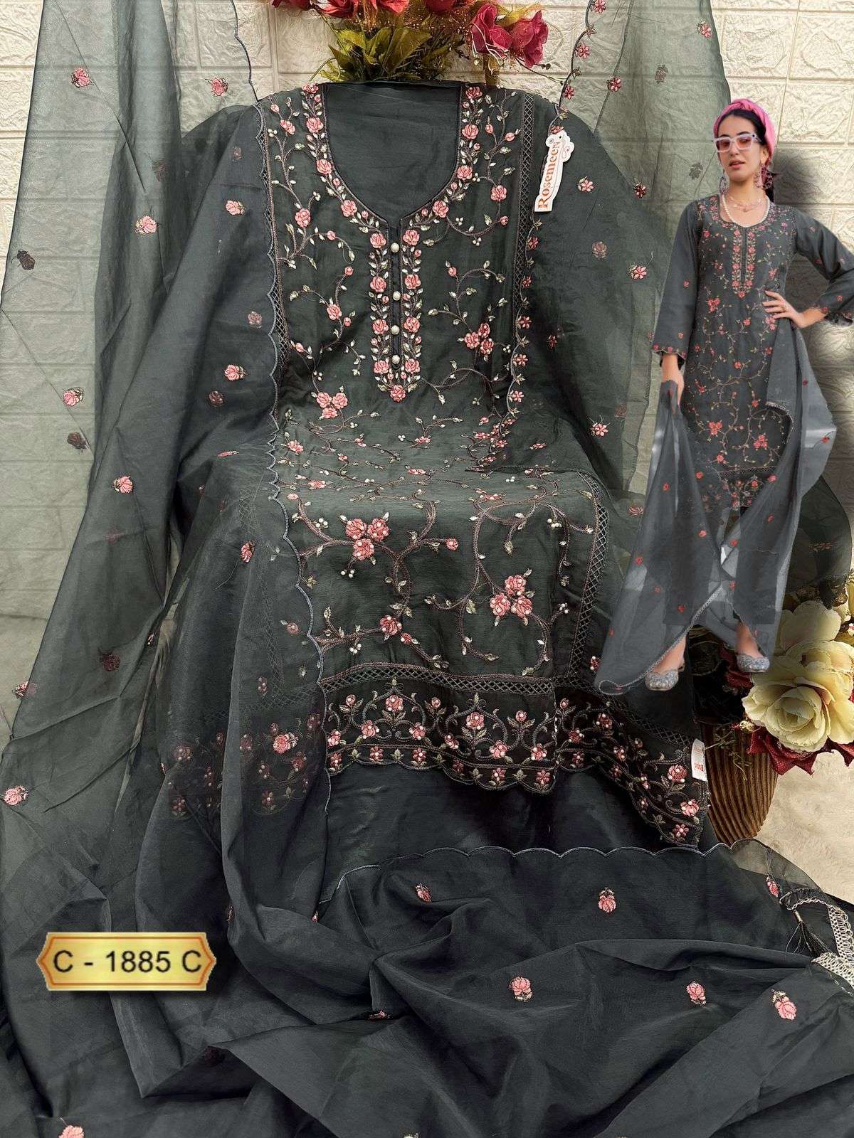FEPIC ROSEMEEN C 1885 ORGANZA EMBROIDERED PAKISTANI SUIT