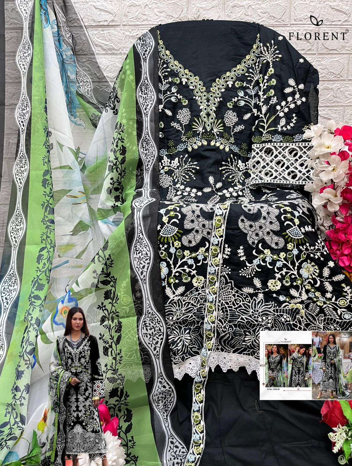 FLORENT TM DESIGN NO - 1008 B HEAVY RAYON EMBROIDERED WITH CUT WORK PARTY WEAR SUIT