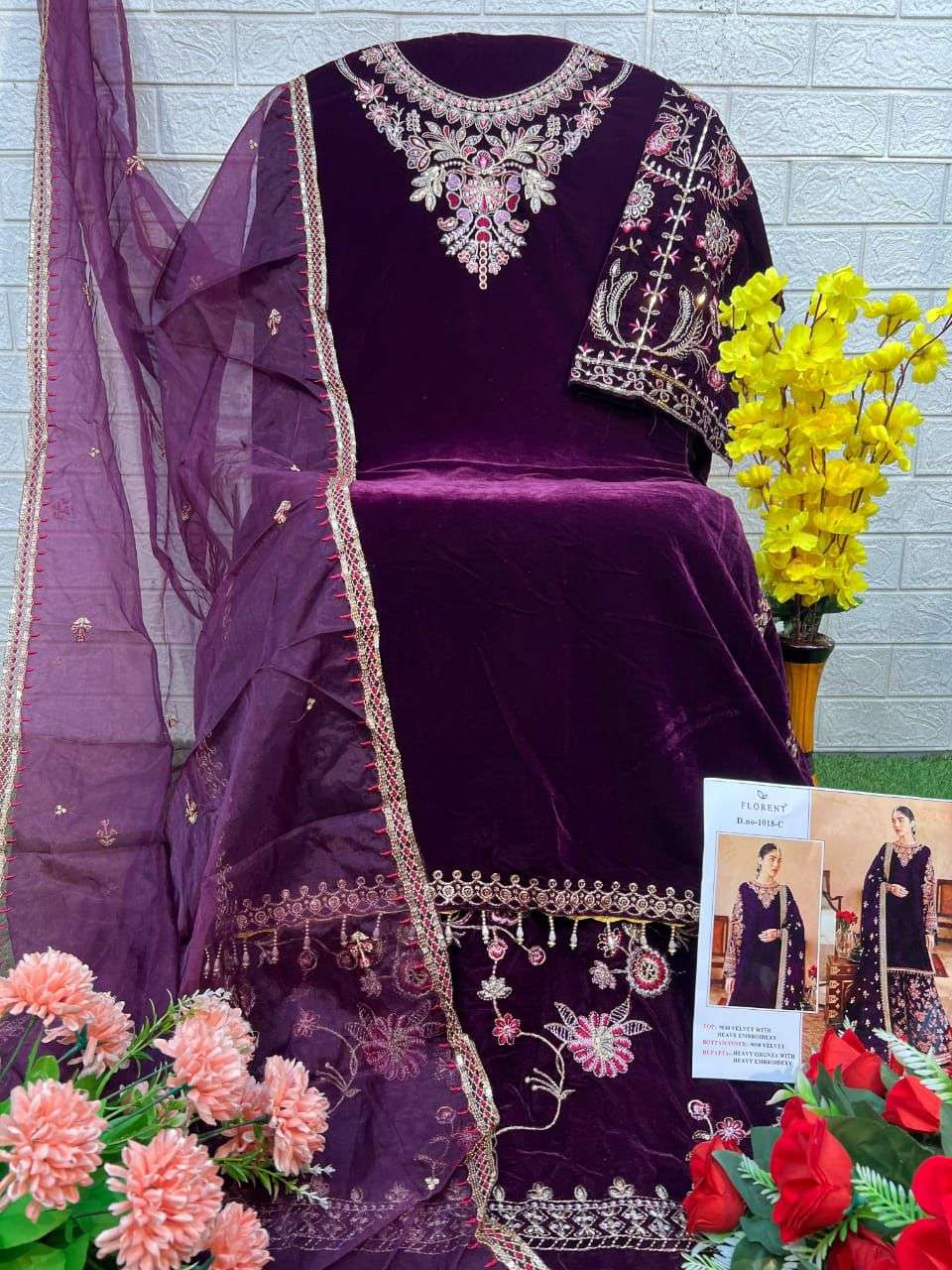 FLORENT TM DESIGN NO - 1018 ABCD VELVET HEAVY EMBROIDERED PAKISTANI SUIT