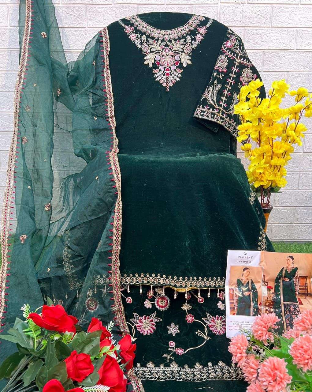 FLORENT TM DESIGN NO - 1018 ABCD VELVET HEAVY EMBROIDERED PAKISTANI SUIT