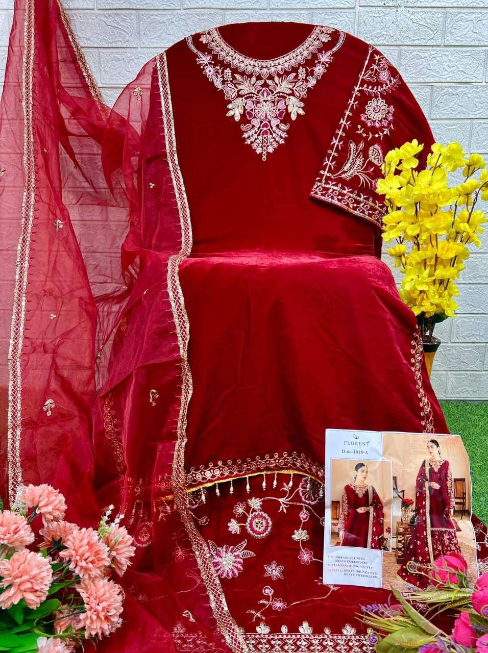 FLORENT TM DESIGN NO - 1018 ABCD VELVET HEAVY EMBROIDERED PAKISTANI SUIT