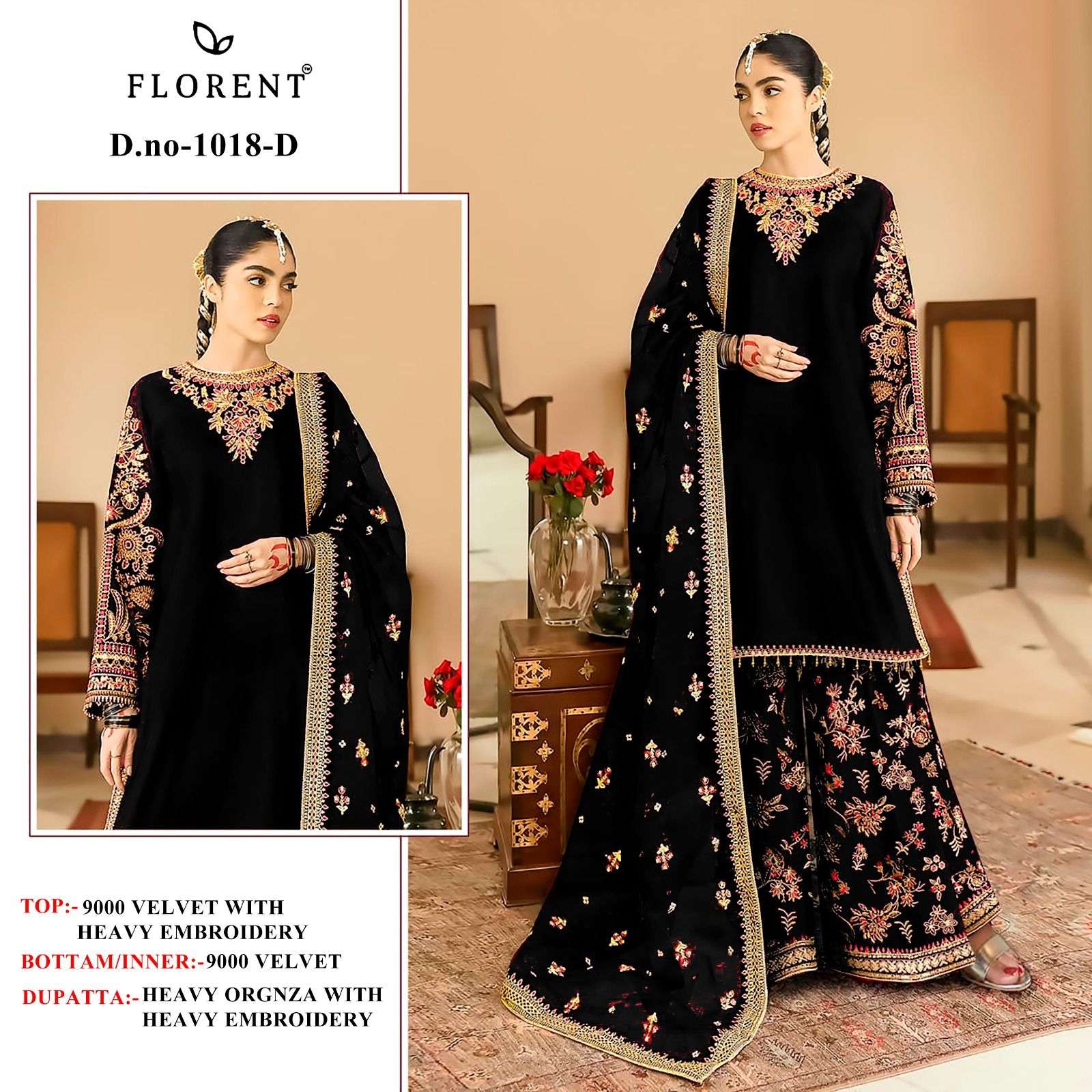 FLORENT TM DESIGN NO - 1018 ABCD VELVET HEAVY EMBROIDERED PAKISTANI SUIT
