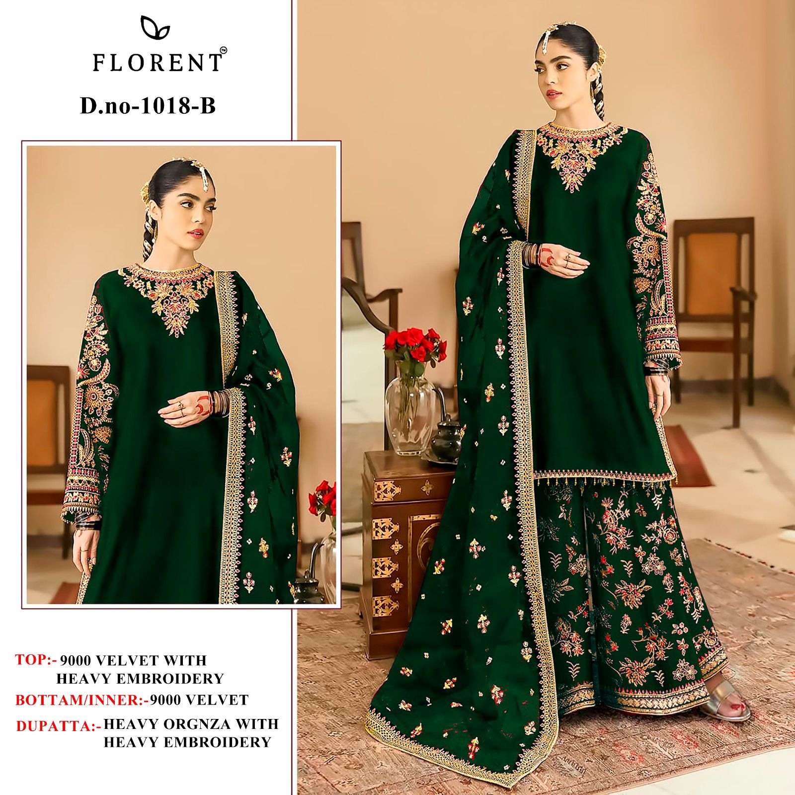 FLORENT TM DESIGN NO - 1018 ABCD VELVET HEAVY EMBROIDERED PAKISTANI SUIT