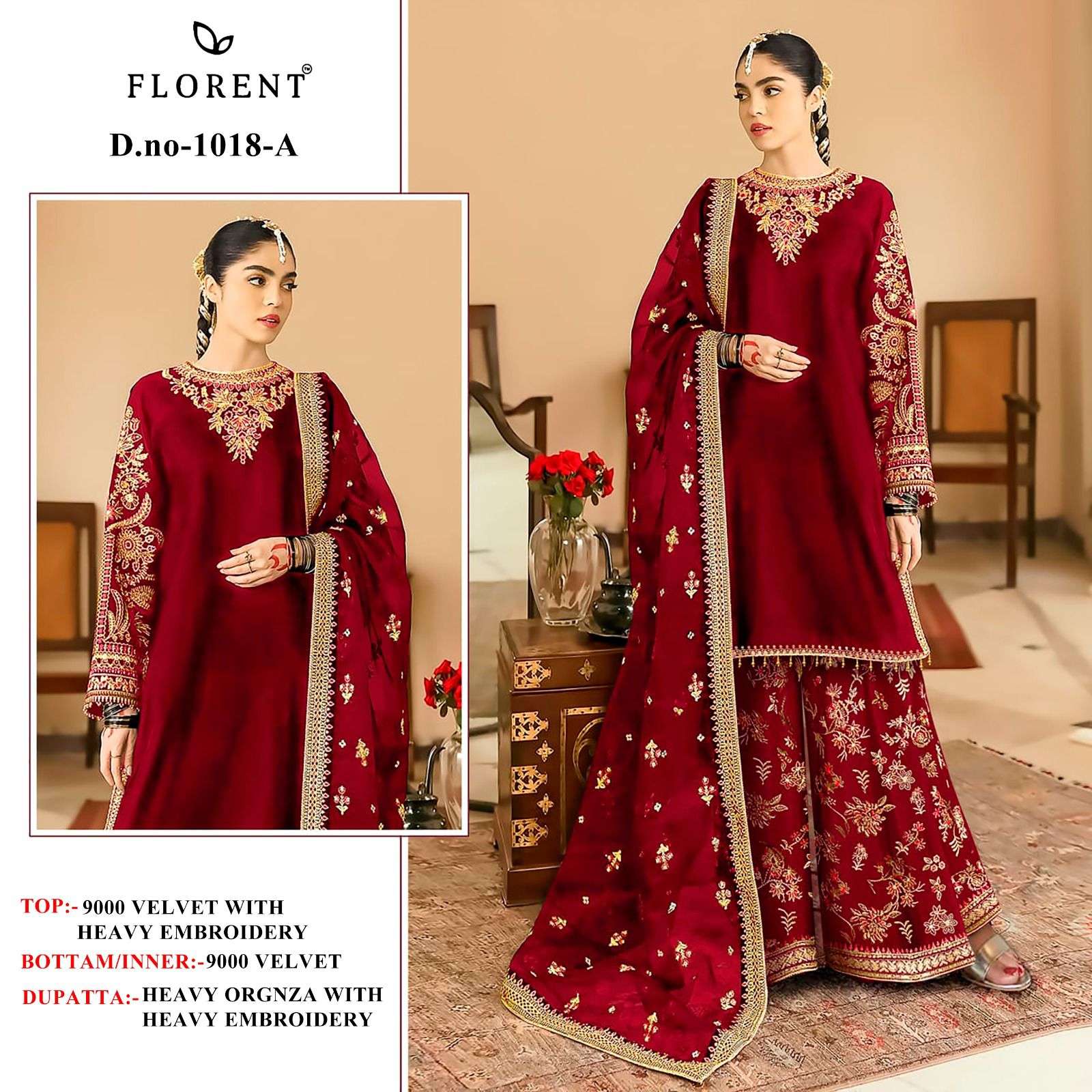 FLORENT TM DESIGN NO - 1018 ABCD VELVET HEAVY EMBROIDERED PAKISTANI SUIT