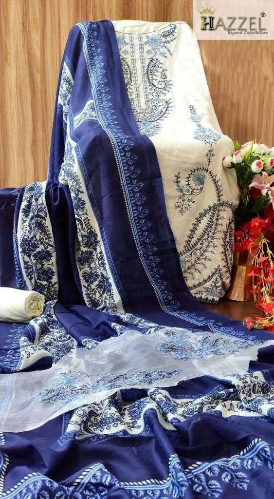 HAZEEL DESIGN NO - H-O47 RAYON WITH COTTON THREAD EMBROIDERY BEAUTIFUL DESIGN PAKISTANI PARTY WEAR SUIT