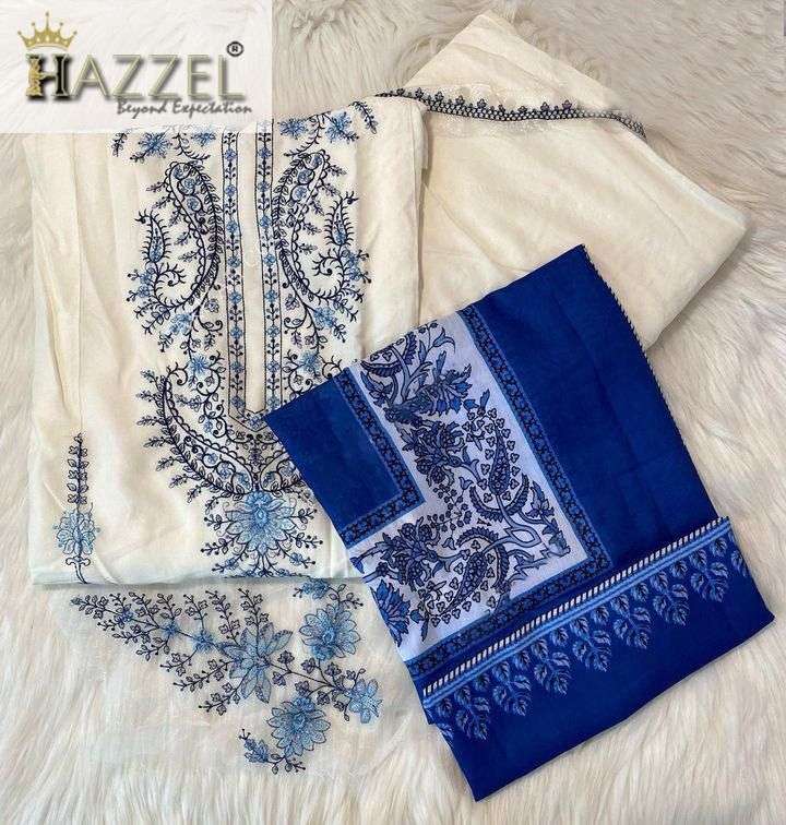 HAZEEL DESIGN NO - H-O47 RAYON WITH COTTON THREAD EMBROIDERY BEAUTIFUL DESIGN PAKISTANI PARTY WEAR SUIT