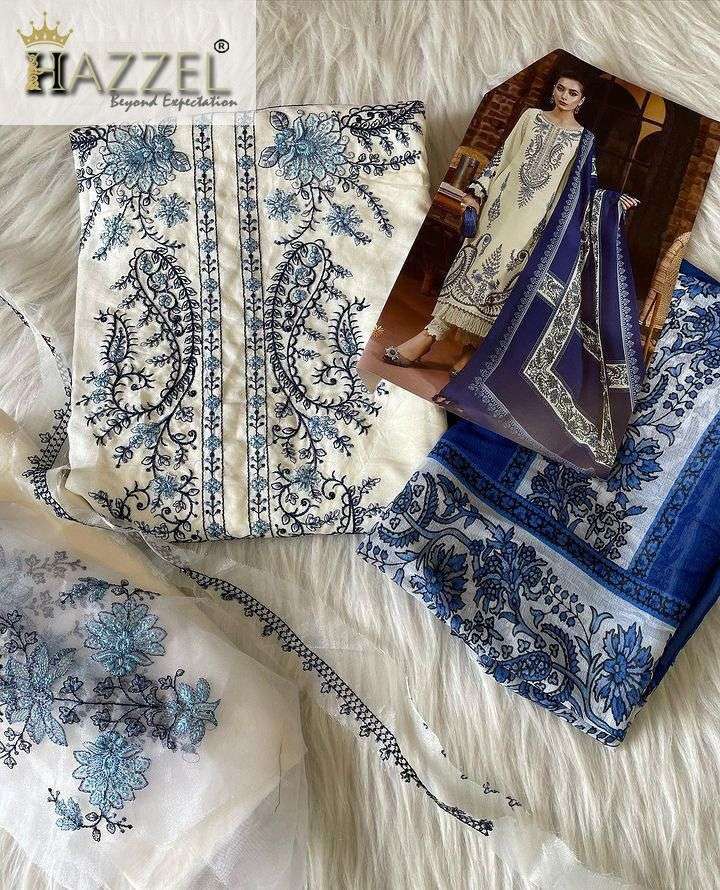 HAZEEL DESIGN NO - H-O47 RAYON WITH COTTON THREAD EMBROIDERY BEAUTIFUL DESIGN PAKISTANI PARTY WEAR SUIT