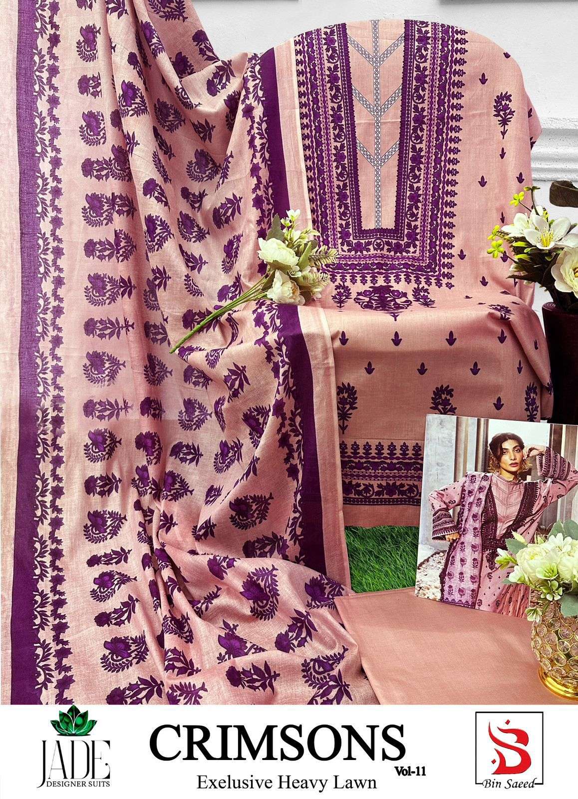 JADE CRIMSON EXCLUSIVE HEAVY LAWN COLLECTION VOL 11 DIGITAL PRINT SUIT