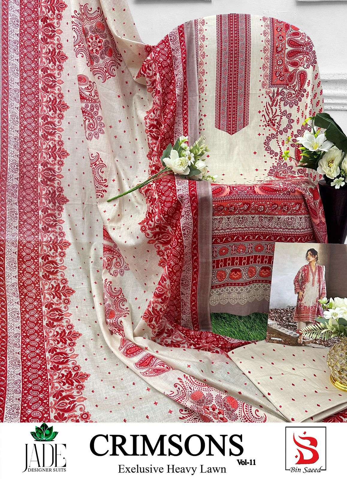 JADE CRIMSON EXCLUSIVE HEAVY LAWN COLLECTION VOL 11 DIGITAL PRINT SUIT