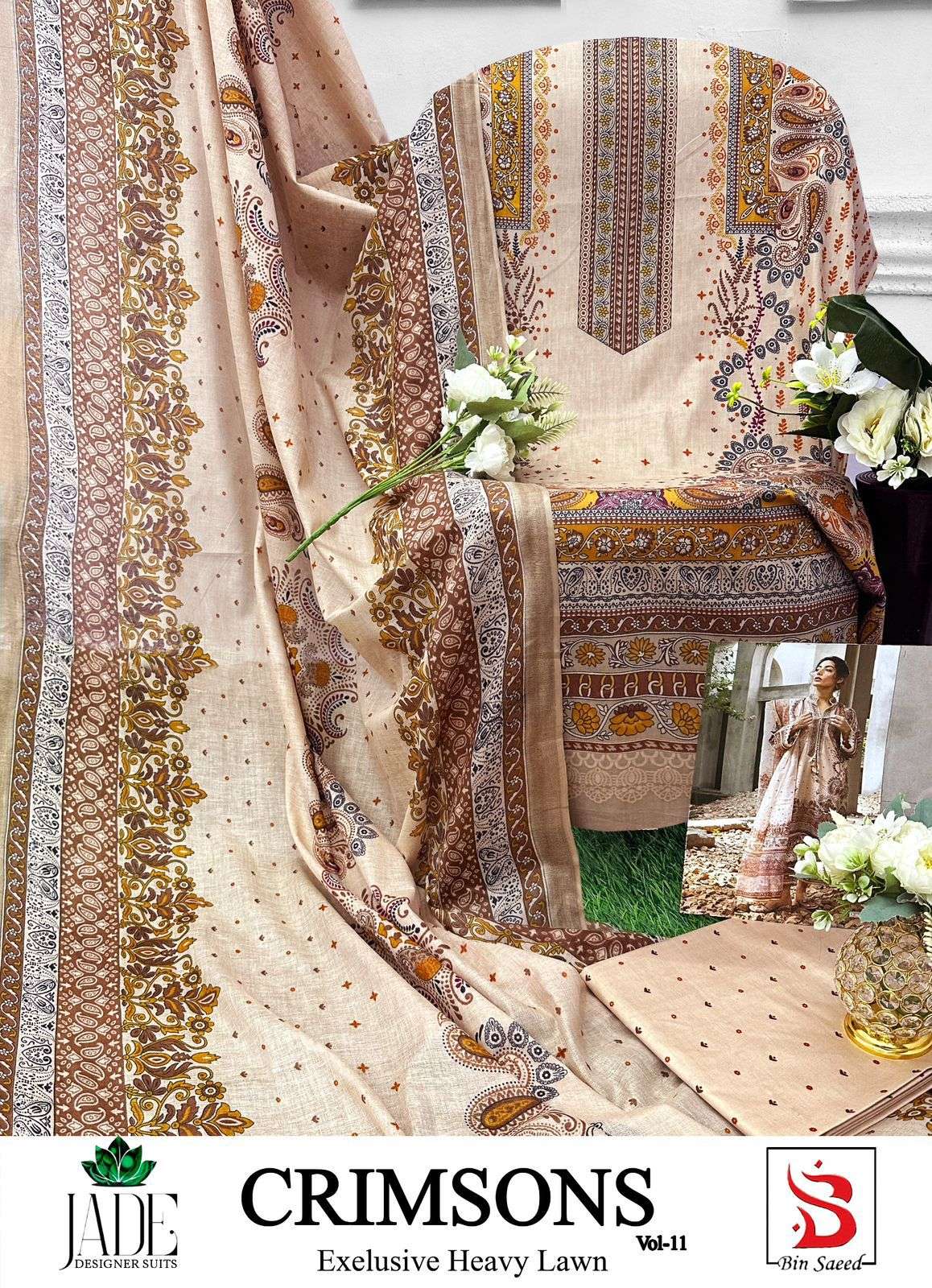 JADE CRIMSON EXCLUSIVE HEAVY LAWN COLLECTION VOL 11 DIGITAL PRINT SUIT