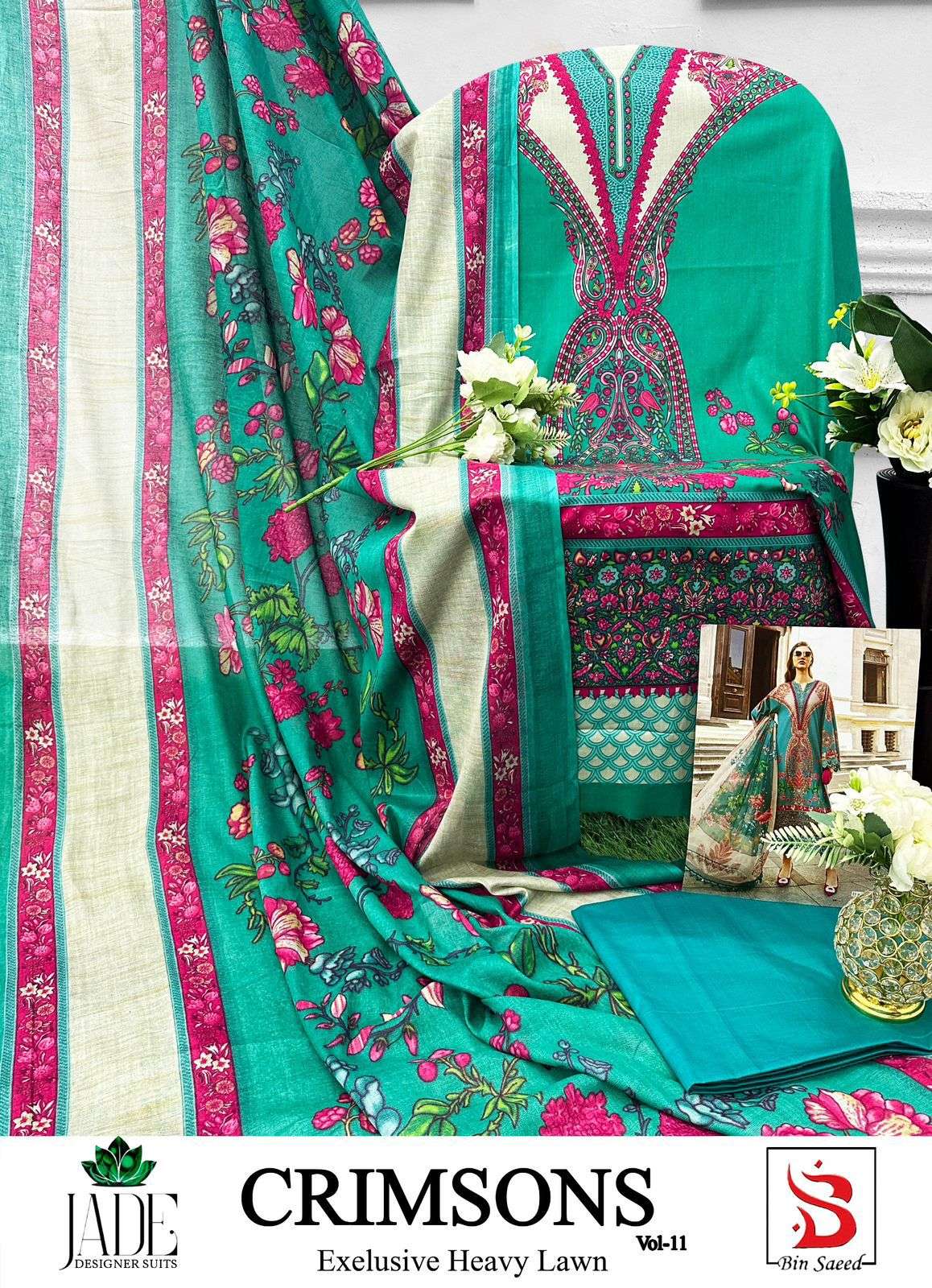 JADE CRIMSON EXCLUSIVE HEAVY LAWN COLLECTION VOL 11 DIGITAL PRINT SUIT