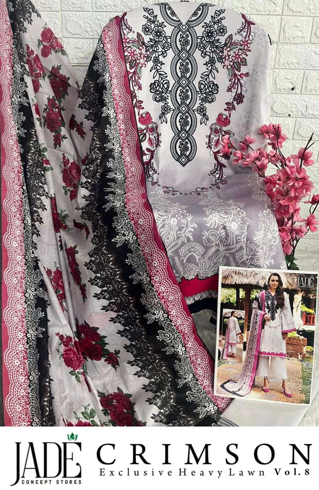 JADE CRIMSON EXCLUSIVE HEAVY LAWN COLLECTION VOL 8 LAWN COTTON DIGITAL PRINT SUIT