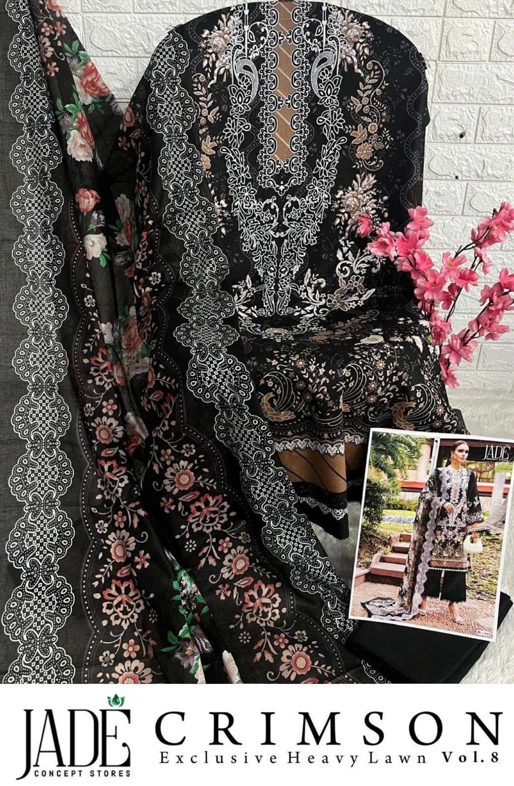 JADE CRIMSON EXCLUSIVE HEAVY LAWN COLLECTION VOL 8 LAWN COTTON DIGITAL PRINT SUIT
