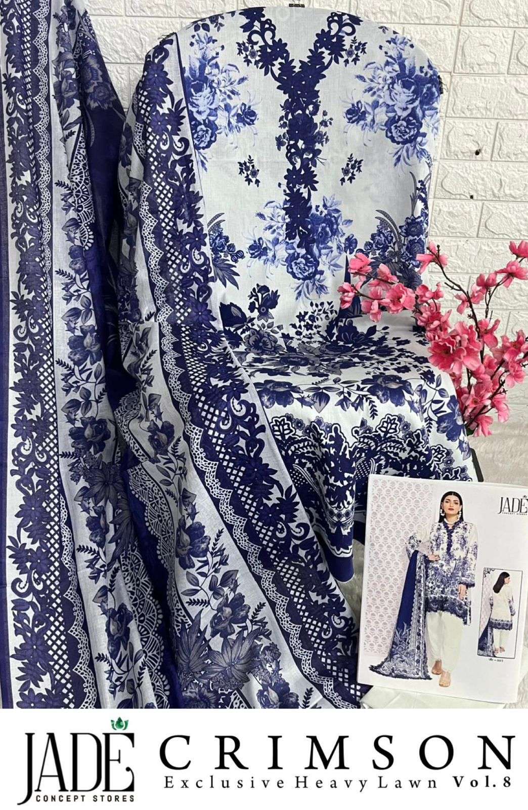 JADE CRIMSON EXCLUSIVE HEAVY LAWN COLLECTION VOL 8 LAWN COTTON DIGITAL PRINT SUIT