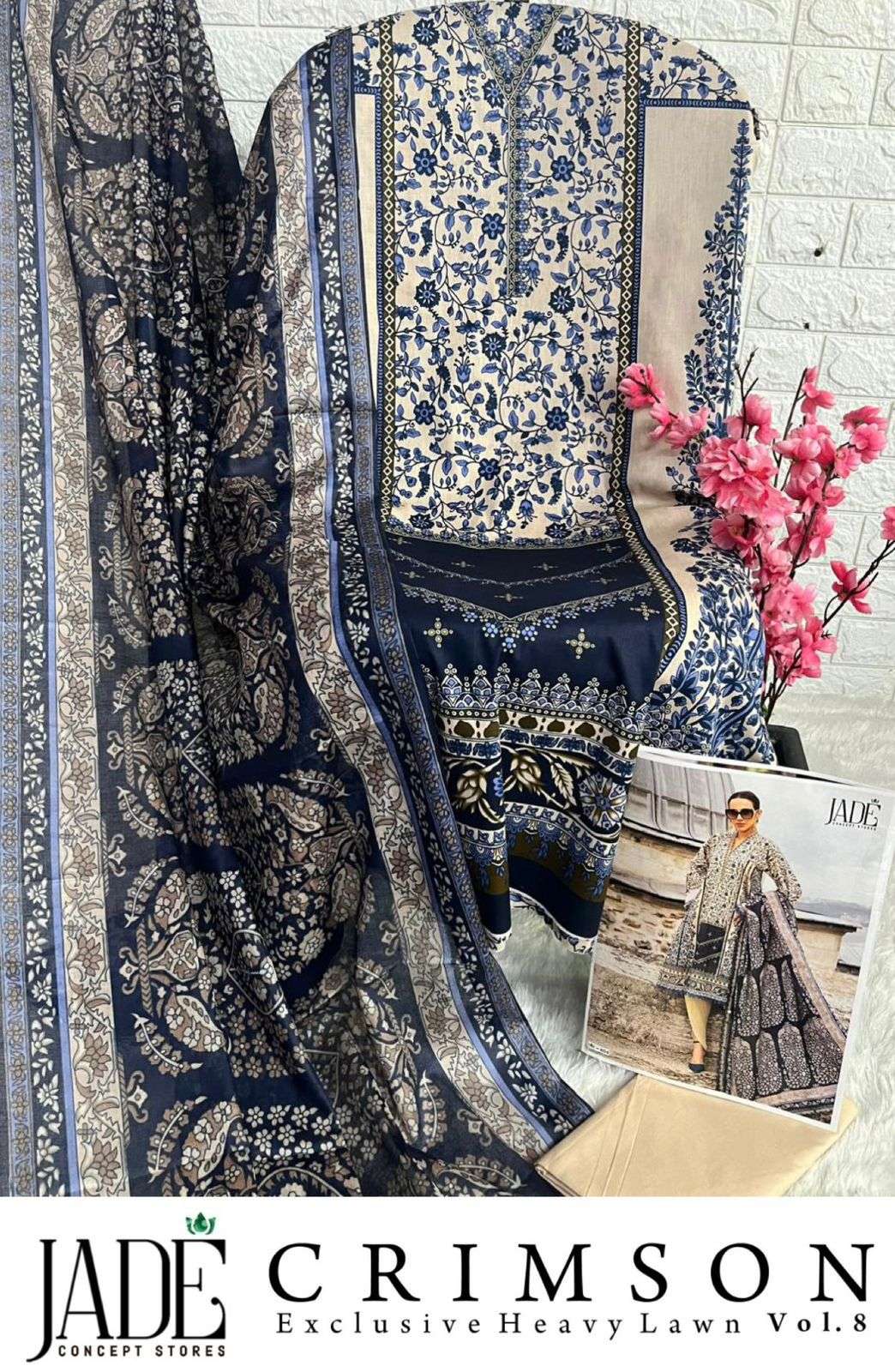 JADE CRIMSON EXCLUSIVE HEAVY LAWN COLLECTION VOL 8 LAWN COTTON DIGITAL PRINT SUIT