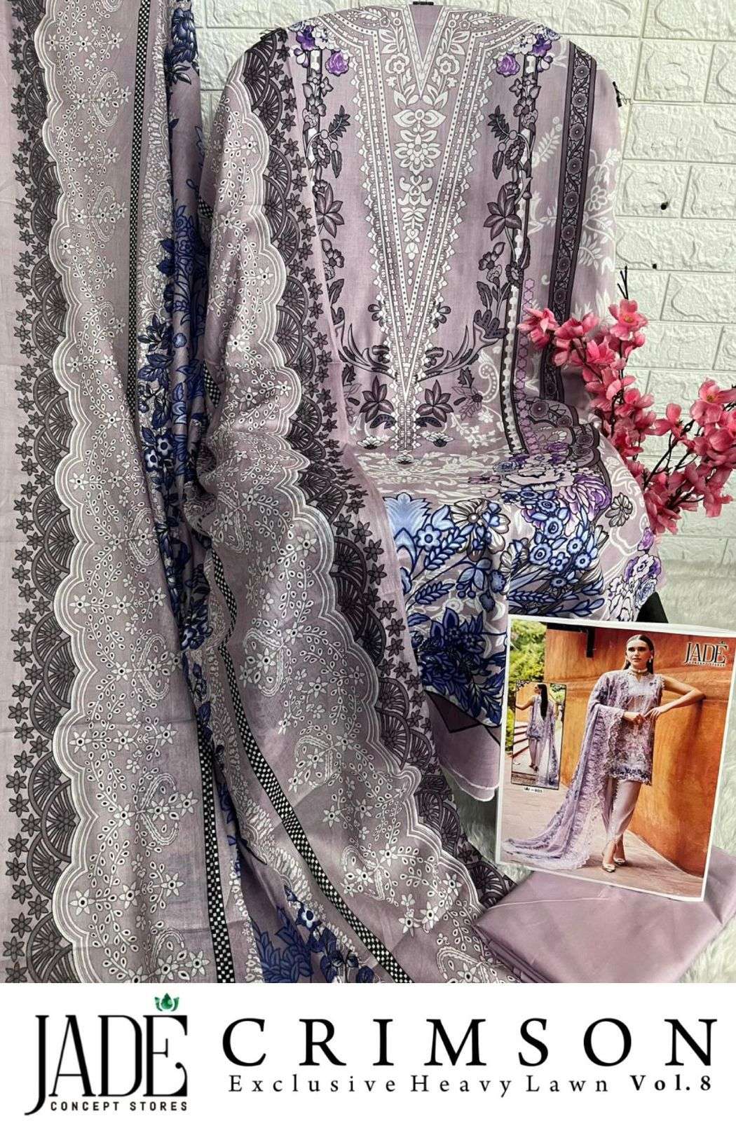 JADE CRIMSON EXCLUSIVE HEAVY LAWN COLLECTION VOL 8 LAWN COTTON DIGITAL PRINT SUIT
