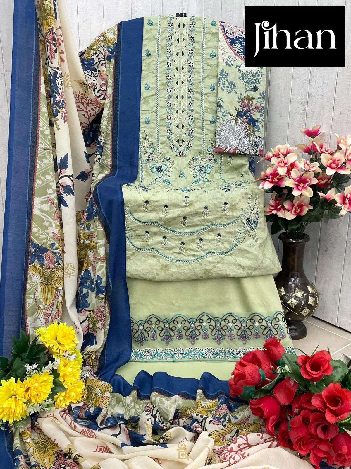 JIHAN DESIGN NO - 3431-3432-3433 PURE LAWN  COTTON HEAVY SELF EMBROIDERED SALWAR SUIT