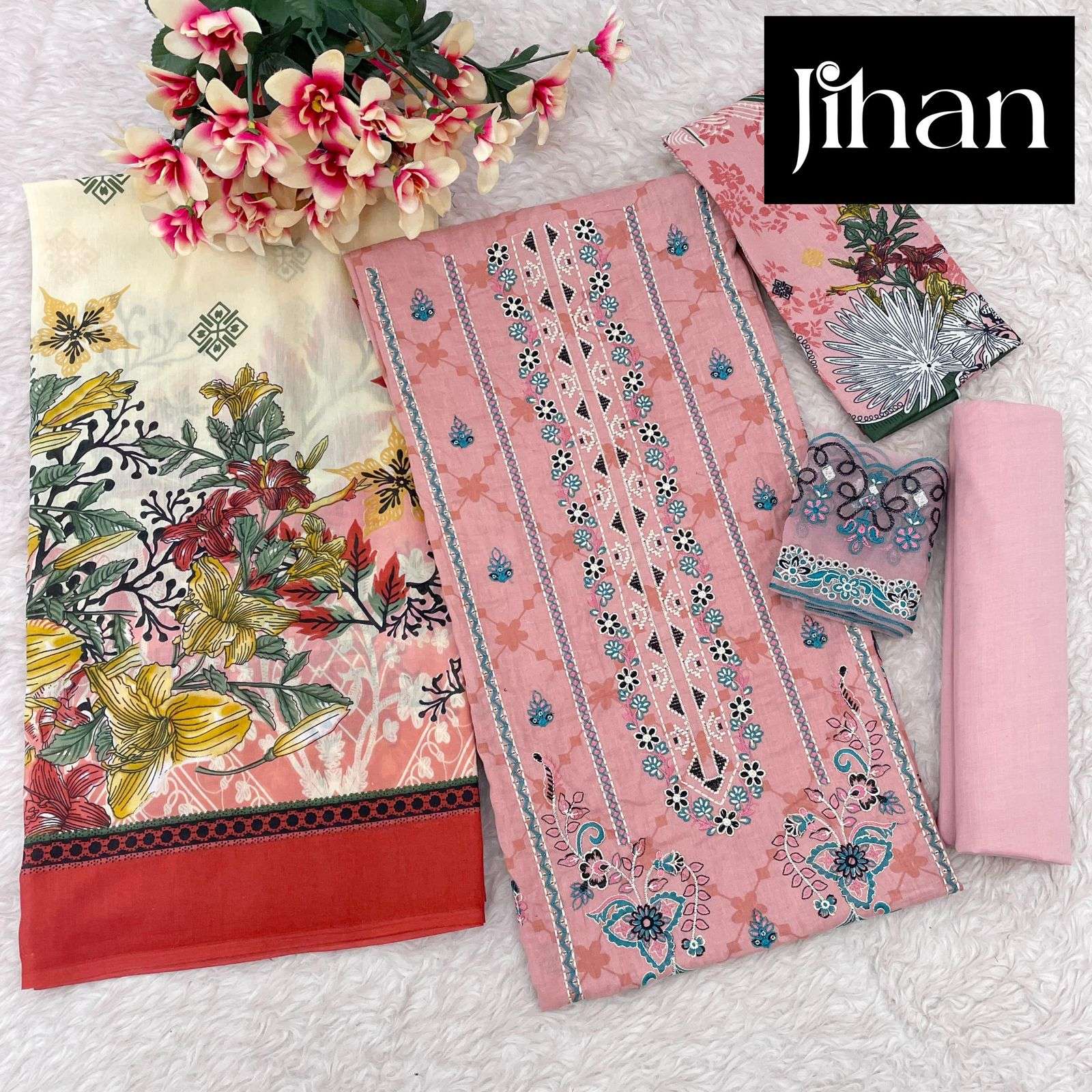 JIHAN DESIGN NO - 3431-3432-3433 PURE LAWN  COTTON HEAVY SELF EMBROIDERED SALWAR SUIT