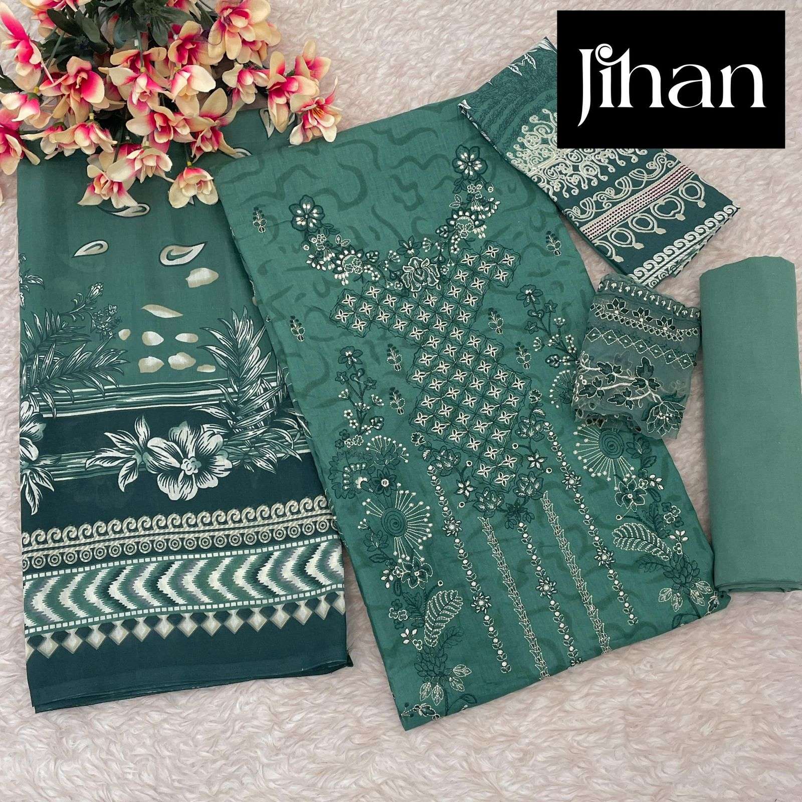 JIHAN DESIGN NO - 3431-3432-3433 PURE LAWN  COTTON HEAVY SELF EMBROIDERED SALWAR SUIT