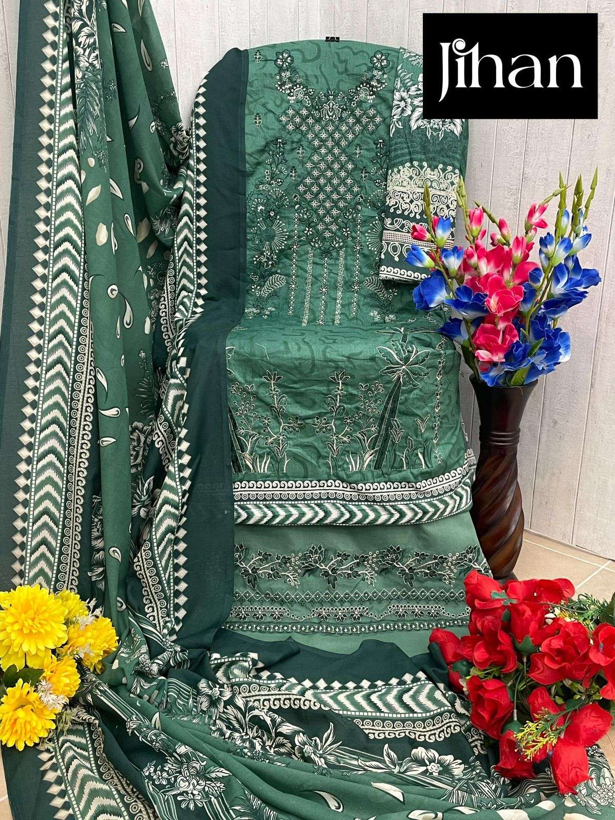 JIHAN DESIGN NO - 3431-3432-3433 PURE LAWN  COTTON HEAVY SELF EMBROIDERED SALWAR SUIT