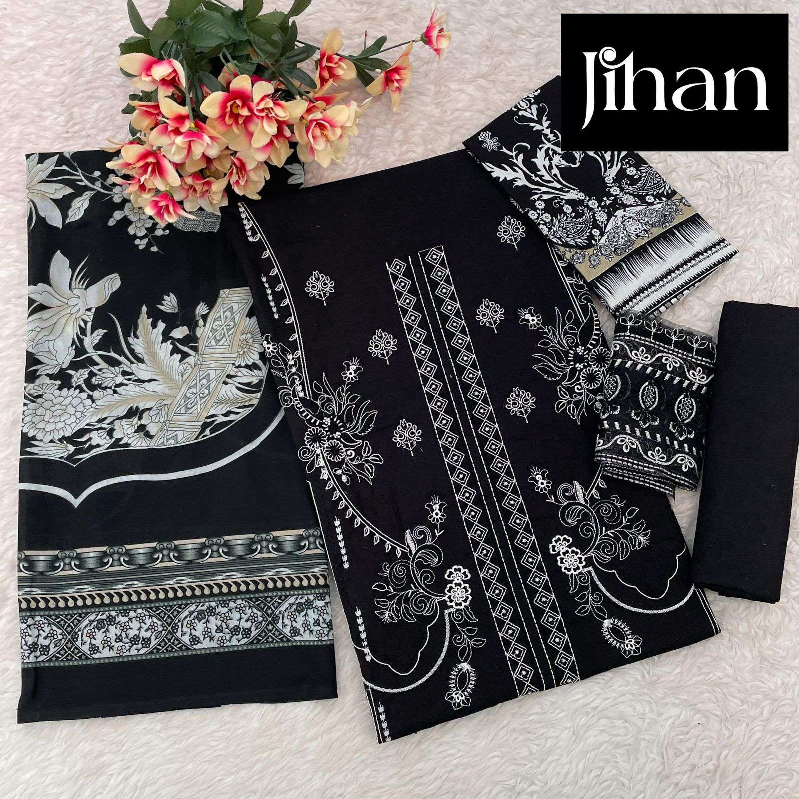 JIHAN DESIGN NO - 3431-3432-3433 PURE LAWN  COTTON HEAVY SELF EMBROIDERED SALWAR SUIT