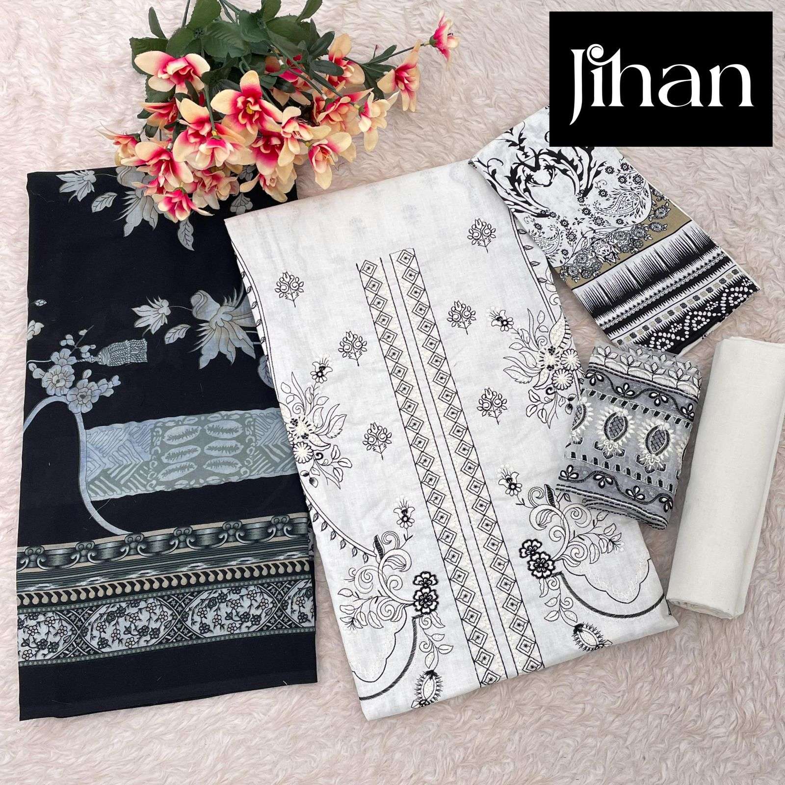 JIHAN DESIGN NO - 3431-3432-3433 PURE LAWN  COTTON HEAVY SELF EMBROIDERED SALWAR SUIT