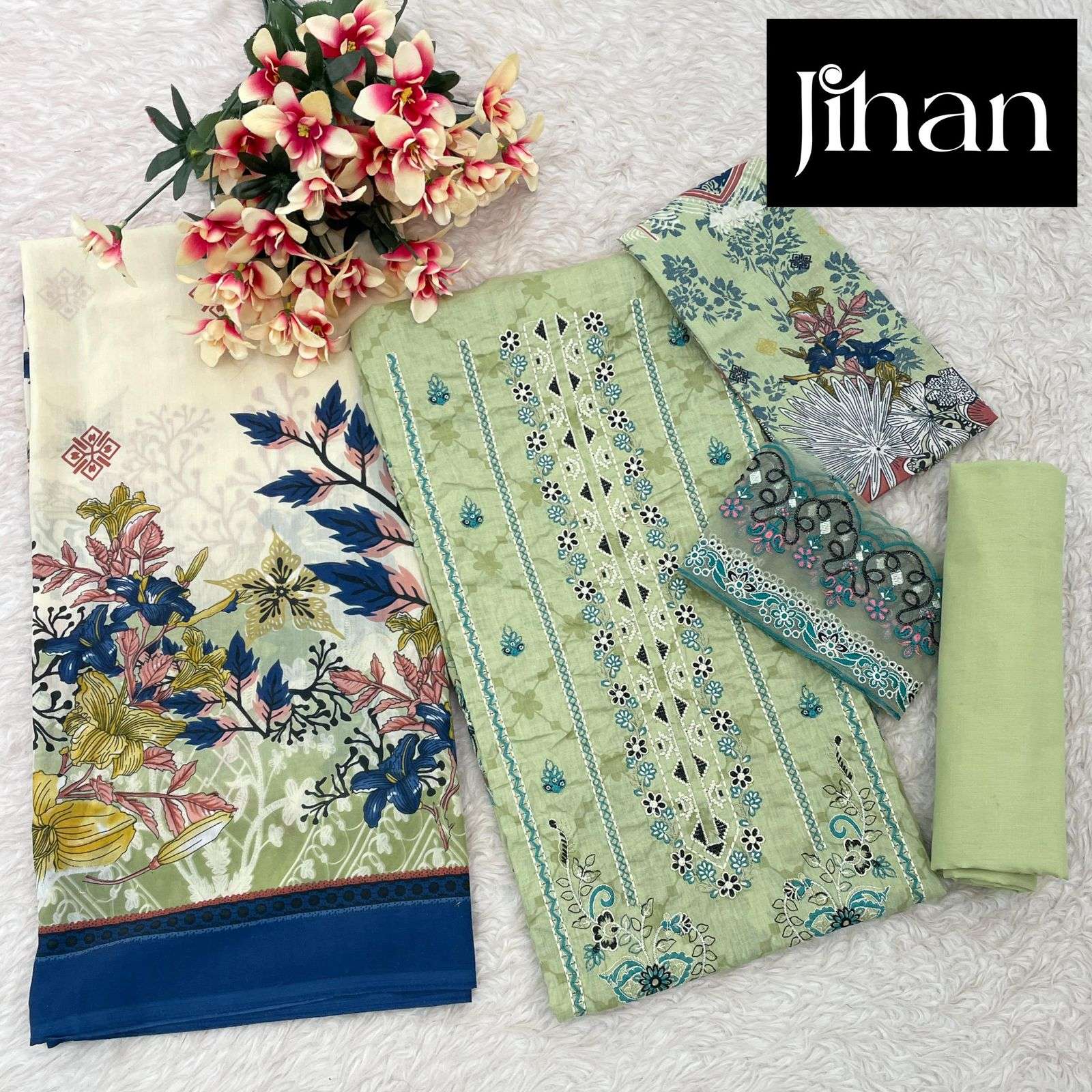 JIHAN DESIGN NO - 3431-3432-3433 PURE LAWN  COTTON HEAVY SELF EMBROIDERED SALWAR SUIT