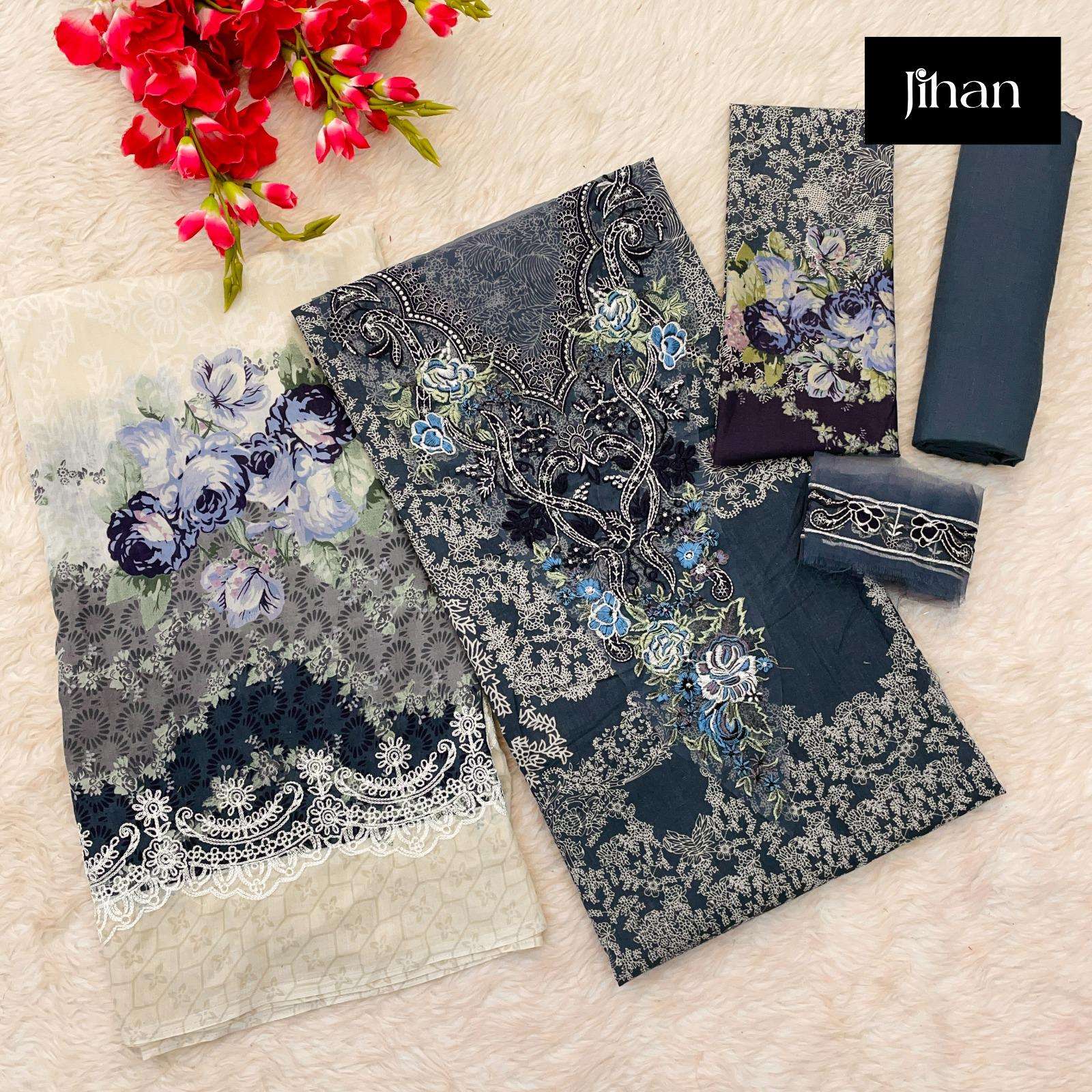JIHAN DESIGN NO - 3439-3440-3443-3444 PURE COTTON PRINT PATCH EMBROIDERY SALWAR SUIT