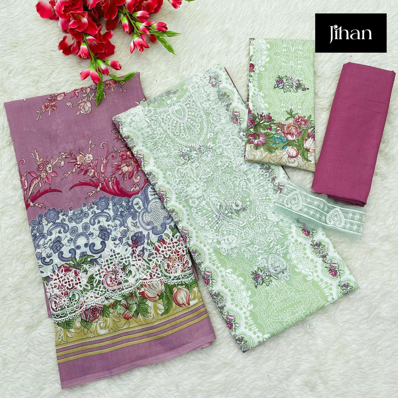 JIHAN DESIGN NO - 3439-3440-3443-3444 PURE COTTON PRINT PATCH EMBROIDERY SALWAR SUIT