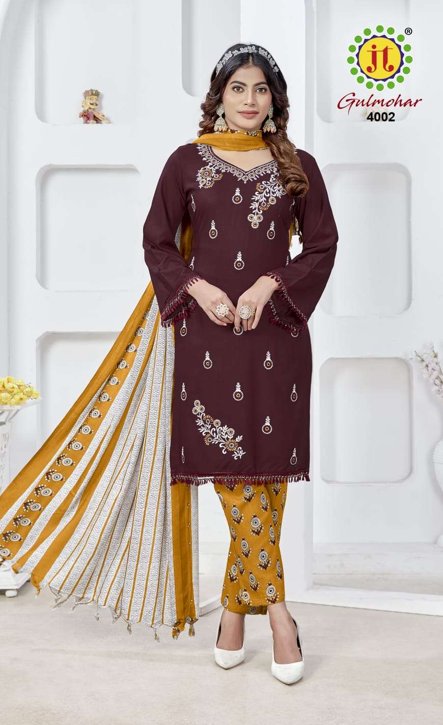 JT GULMOHAR VOL 4 RAYON FANCY EMBROIDERY WORKS SUIT
