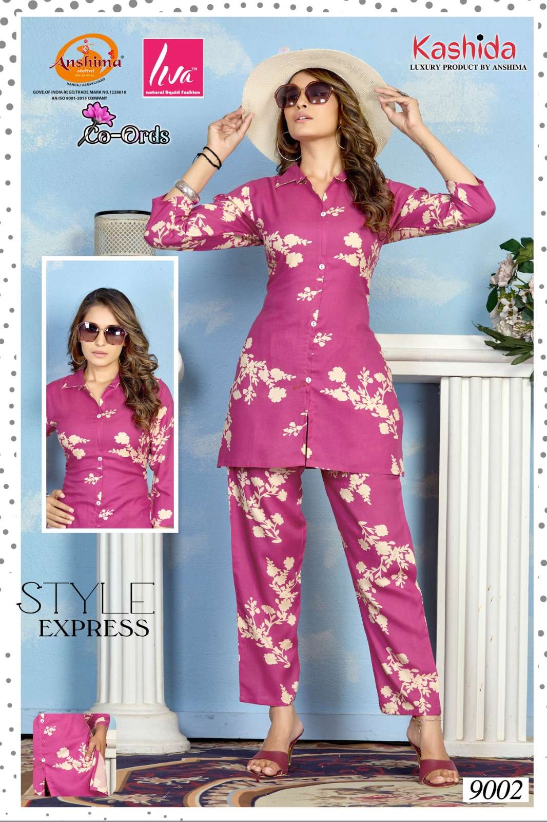 KASHIDA CO ORDS VOL 1 PRINTED RAYON FANCY SHIRT WITH PANT SET  