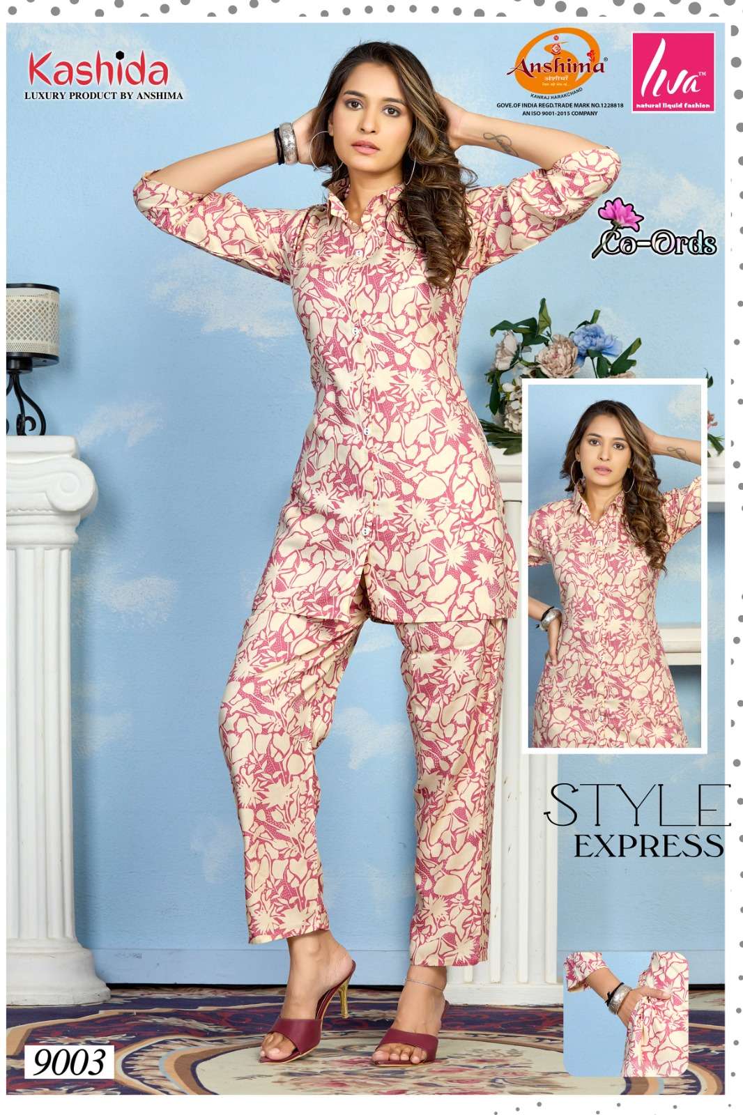 KASHIDA CO ORDS VOL 1 PRINTED RAYON FANCY SHIRT WITH PANT SET  