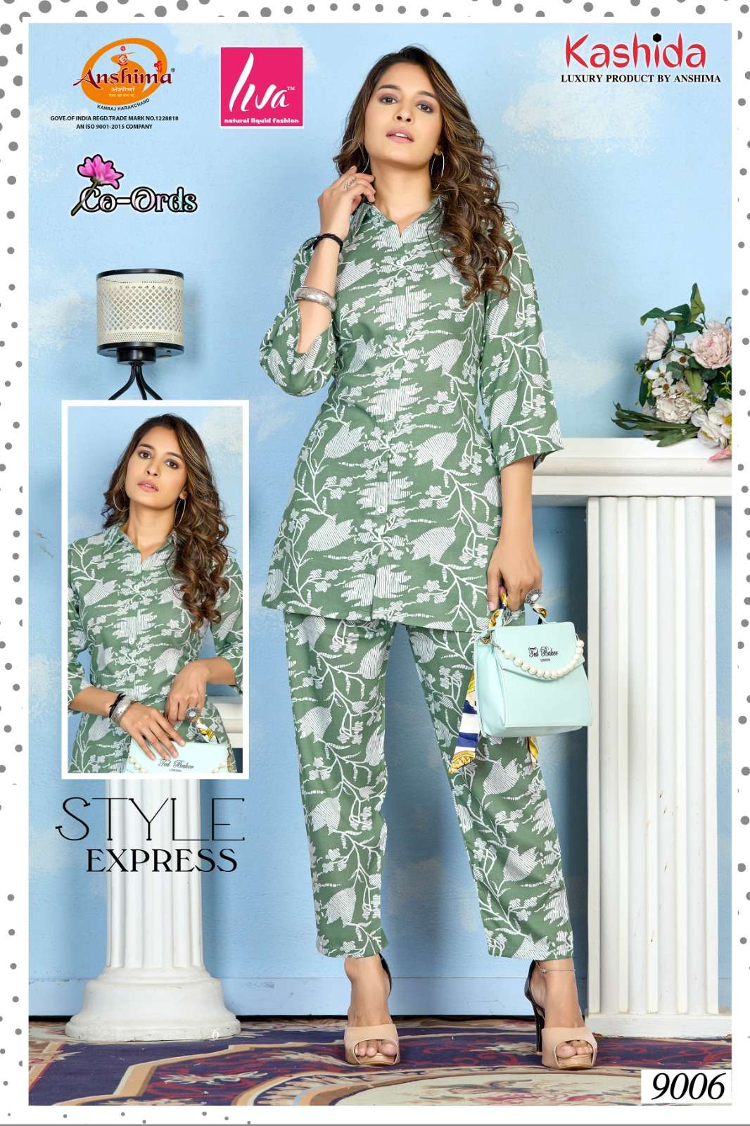KASHIDA CO ORDS VOL 1 PRINTED RAYON FANCY SHIRT WITH PANT SET  