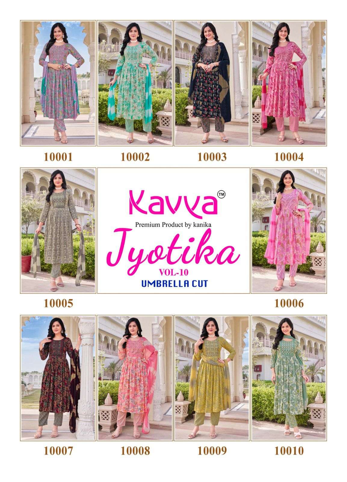 KAVYA JYOTIKA VOL 10 CAPSUL FOIL PRINTED UMBRELLA CUT STYLE KURTI COMBO SET 